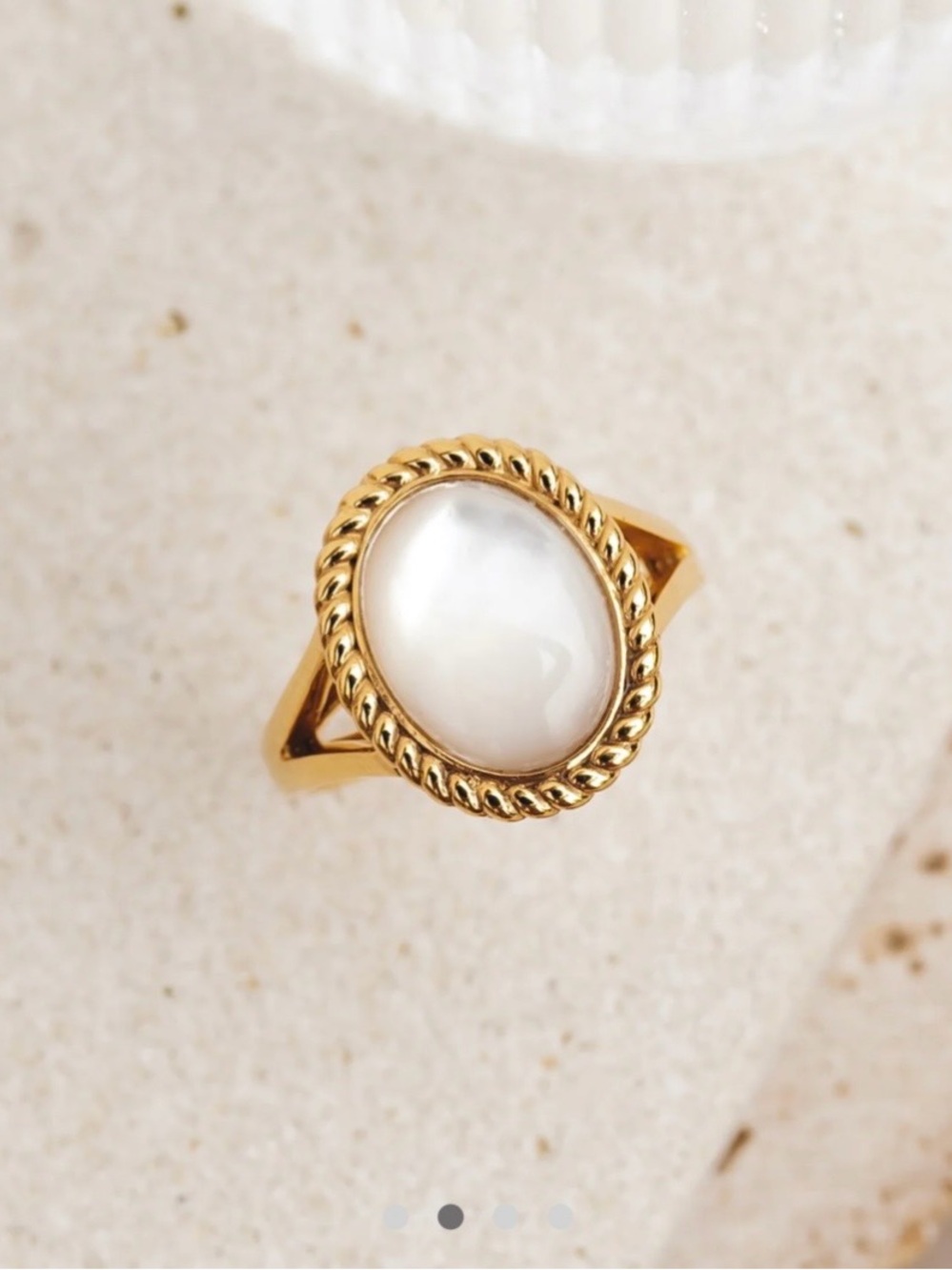 Vintage  Mother-of-Pearl Ring - Elegant Women's Statement Ring in Gold Vermeil